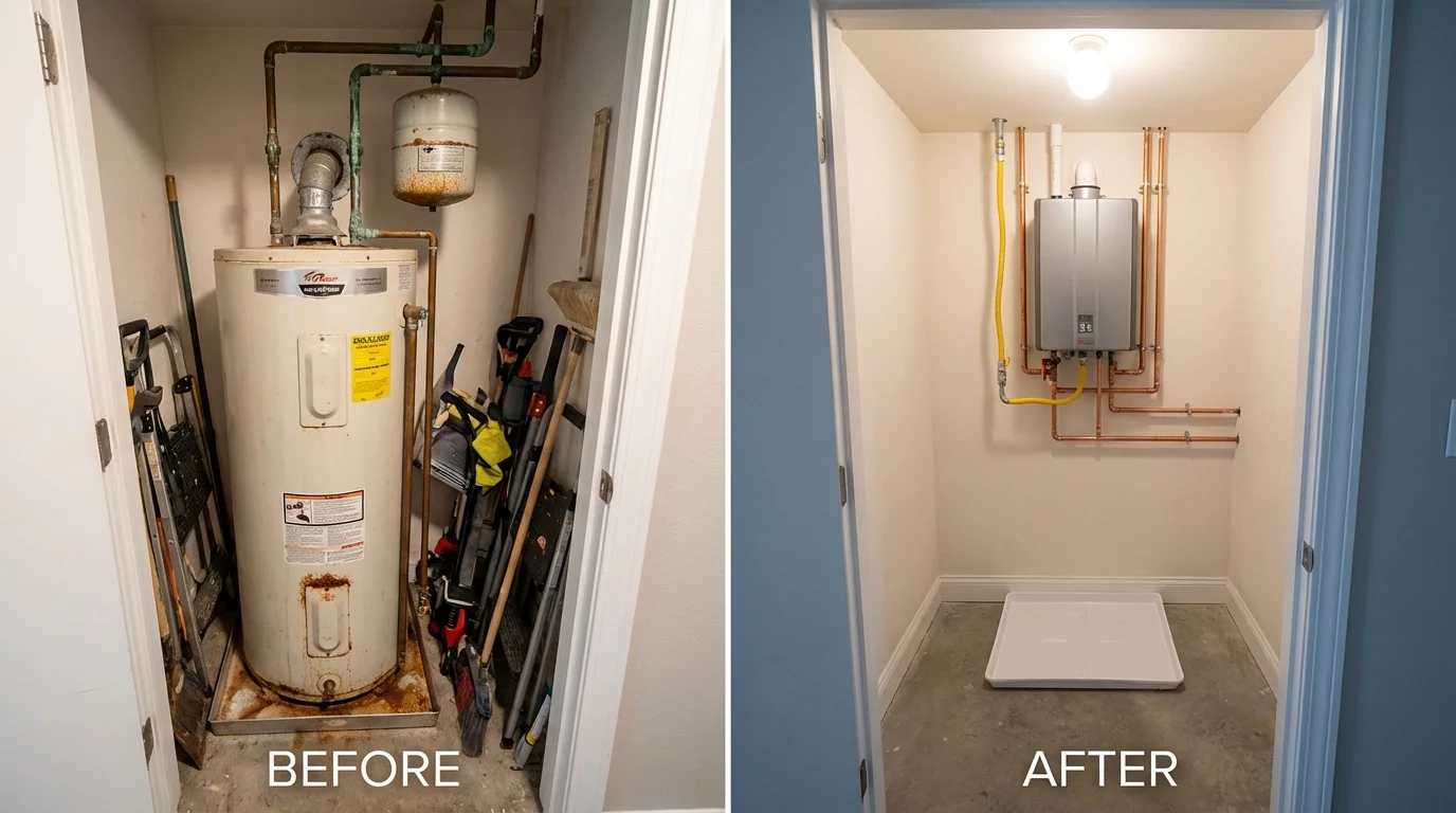 Tank water heater versus wall-mounted tankless unit comparison for Laurens, IA homeowners